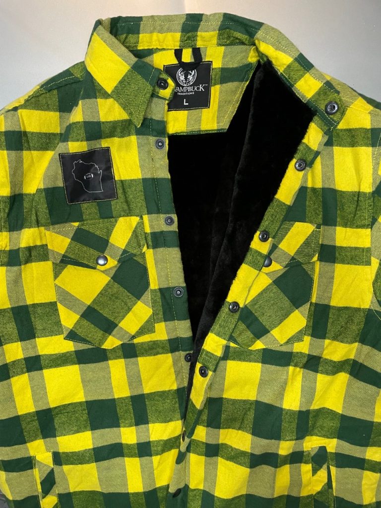 GREEN AND GOLD Flannel shirt/jacket with Sherpa Lining! – Swamp Buck Camo